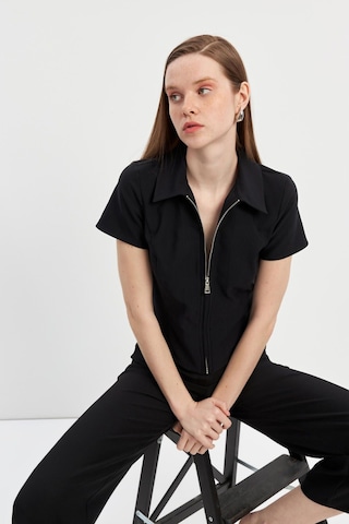 Stella Pulvis Siyah Fermuarlı Slim Fit Kuplu Bluz