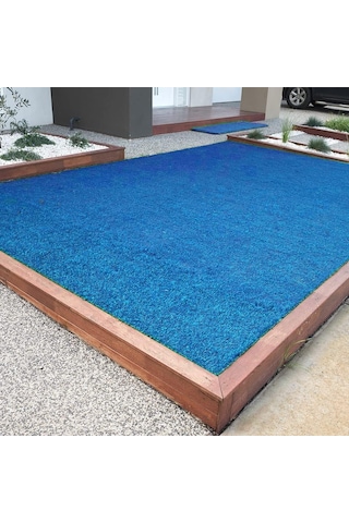 Kesme Suni Yapay Mavi Çim Halı 7 Mm Balkon Teras Bahçe Dekoratif Kaymaz 200 x 950