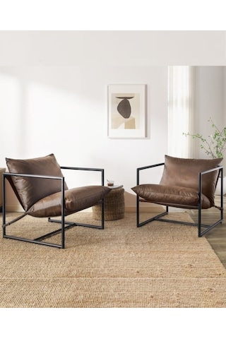 Sller 2'li Şık Dekoratif Berjer-metal İskelet ,suni Deri Kaplama , Modern Tasarım Kahverengi Sller 2'li Şık Dekoratif Berjer-metal İskelet ,suni Deri Kaplama , Modern Tasarım Kahverengi