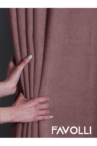 Kadife Dokulu Pileli Ada Fon Perde, 60 X 270 Cm, Açık Pembe Çok Renkli