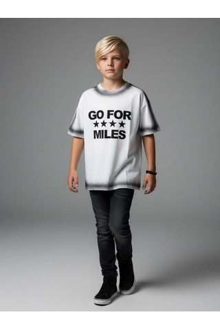 Zekids Çocuk Go For Miles Yazılı T-shirt-17192 Beyaz