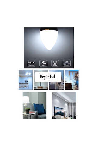 Şahnet 6w Led Mum Ampul Beyaz Işık 6500k 3 Adet - E14