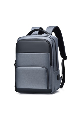 Senshidun-6012 Çok Amaçlı Usb Şarj Portlu 16" Laptop Sırt Çantası Gri Mavi