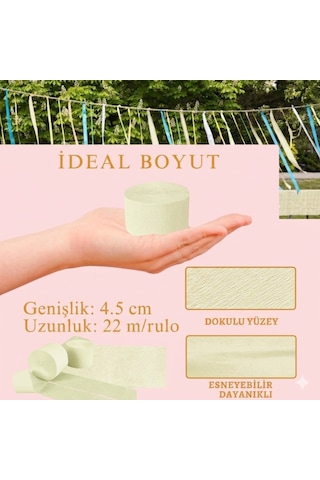 Krem Şerit Krapon Kağıdı Rulosu, Çiçek Yapım, Parti, El İşi Süsleme Kağıdı, 6 Adet, 4.5 Cm X 22metre