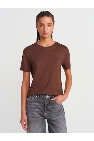 Dilvin 31791 Bisiklet Yaka T-shirt-açık Kahve Açık Kahve
