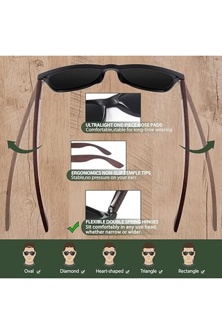 Erkekler Ve Kadınlar İçin Polarize Güneş Gözlükleri, Ahşap Güneş Gözlükleri Çok Renkli