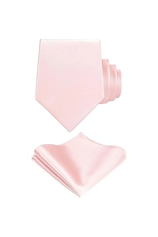 Tezzgelsin Erkek Saten Kravat Mendil Ve Gold Çelik Kravat İğne Set Pembe
