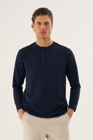 Alexandergardi Waffle Kumaş Düğmeli Yaka Uzun Kollu Sweatshirt Lacivert