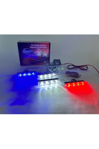 Mavi Kırmızı Beyaz Panjur Led 4lü Çakarlı Modlu Kumandalı 12v