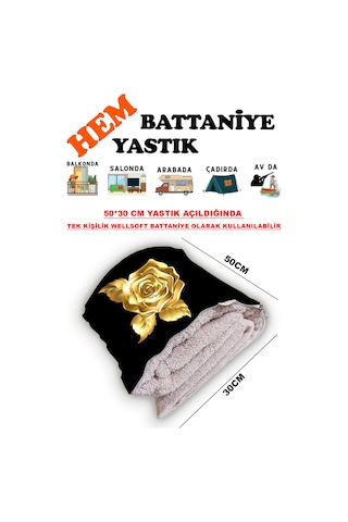 Altın Gül Desen Baskılı Tv Battaniyeli Opsiyonel Dekoratif Yastık Battaniye 2in1 Gifts Çok Renkli