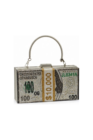 Queen Elizabeth Kadın Abiye Portföy Çanta Dolar Desenlı Gf-01 Gri