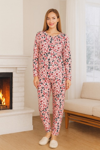 Remsa Kadın Desenli Comfort Pijama Takımı 0498 Nar Çiçeği Narçiçeği
