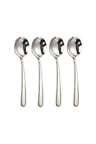 Youmex 18/8 Çelik Kaliteli 4 Lü Köpük Çorba Kaşığı Seti - Yansıtıcı Parlak, Tuzsuz, El Ve Dudak İçin Güvenli Gümüş