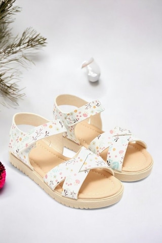 Cırt Cırtlı Ekru Baskılı Kız Çocuk Sandalet 001