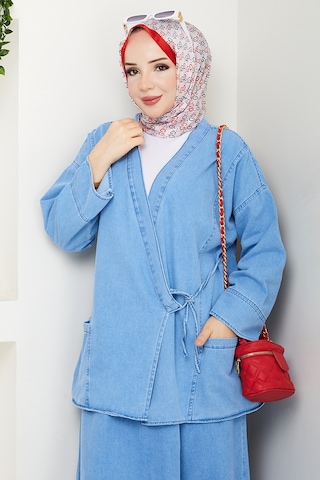 Bestenur Kimono Etek İkili Kot Takım 1531 - Açık Mavi Açık Mavi