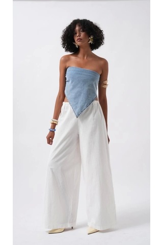 Defymoda Bağlamalı Denim Crop Mavi