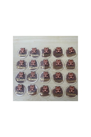 Kahverengi Ayıcıklı Pleksi Bebek Hediyelik Magnet 15 Adet