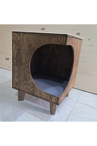 Dekoratif Ahşap Kedi Evi Ve Yan Sehpa