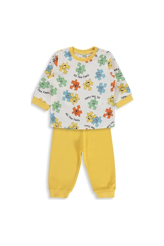 Civil Baby Puzzle Baskılı 6-18 Ay Pijama Takımı - Sarı