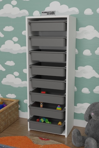 8 Sepetli Çok Amaçlı Dolap Oyuncak Mutfak Dolabı - Beyaz-gri