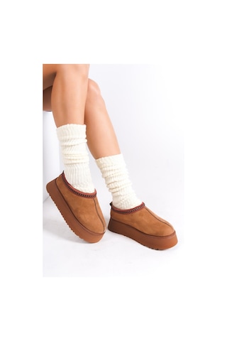 Asmi Shoes Kadın Rose İçi Tüylü Düz Taban Ayakkabı - Yarım Bot Taba Taba