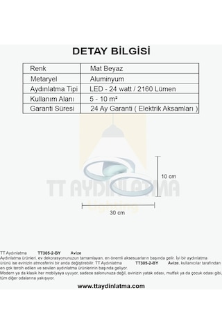 Tt305-2-By Tt Aydınlatma Mat Beyaz 2 Li Led Avize