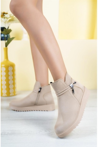 Nesil Shoes Dvm 1001 Bej Nubuk Kadın Fermuarlı Kışlık Bot Bej