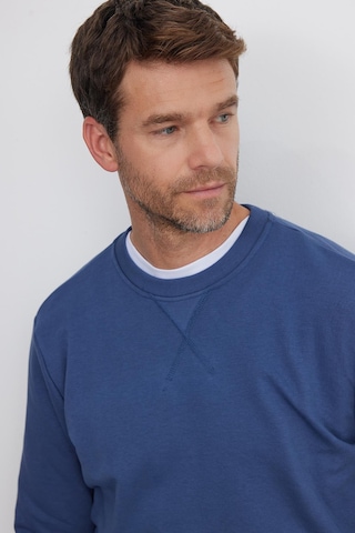 Tudors Unisex Relax Fit Rahat Kesim %100 Pamuk 3 İplik Basic İndigo Bisiklet Yaka Sweatshirt-35152 İndigo