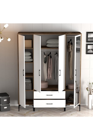 Variant Kumsal 4 Kapılı Str Gardrop - Ceviz / Beyaz