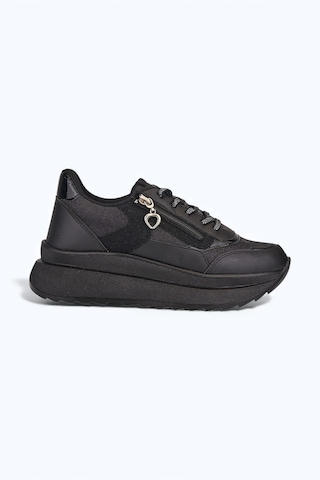 Nstil Günlük Kadın Spor Ayakkabı Sim Detaylı Bağcıklı Fermuarlı Hafif Kalın Taban Sneaker 0846 Siyah