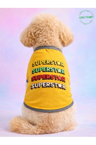 Sarı Superstar Yazılı Kedi Ve Köpek Kıyafeti Tişörtü Elbisesi Xsmall/xs/beden 0