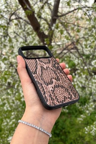 iPhone Uyumlu 17 Pro Max Yılan Desenli Kabartma Dokulu Kılıf Açık Kiremit