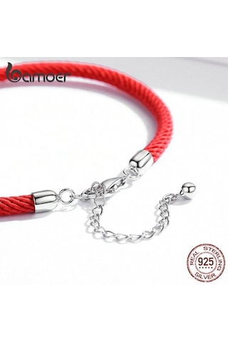 Siyah Bamoer Kadın Ayarlanabilir 16-21 Cm 925 Ayar Gümüş Charm Bilezik Kız