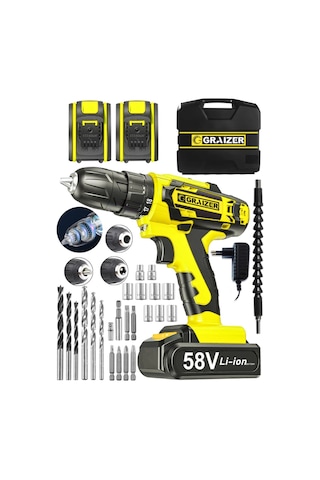 Graizer V-Tec 58 V 5 Ah Çelik Motor - Şanzuman Darbeli Çift Akülü Vidalama Matkap