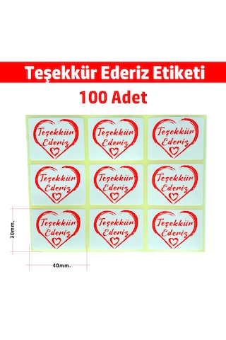 Kalp Desenli Teşekkür Etiketi - Thank You Sticker Yapışkanlı