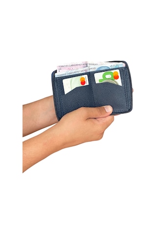 Premium Serisi Lüks Deri Özel Üretim Dikey Fermuarlı Erkek Cüzdanı Lacivert