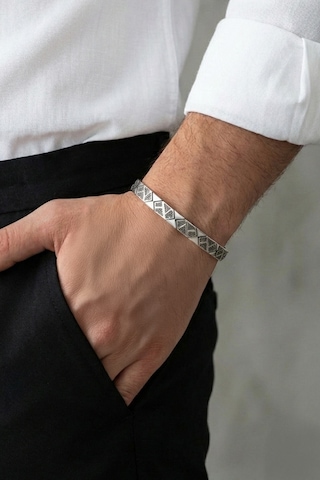 Modern Stil Gümüş Erkek Kelepçe Bileklik Gri