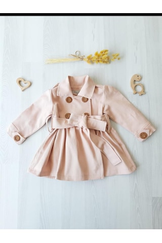 Nursu Baby Gül Kurusu Kız Bebek Trençkot-Pudra