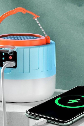 Kamp Lambası Ledli El Feneri Işıldak Güneş Enerjili Şarjlı Pilli Portatif Gece Lambası Powerbank Beyaz