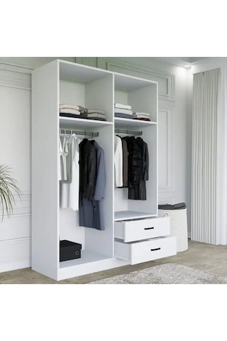 Yaman Mat Beyaz 4 Kapılı 2 Çekmeceli Elbise Dolabı - Gardırop Beyaz