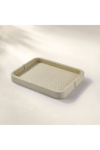 Cleo Krokodil Dekoratif Deri Tepsi Bej 30x23x3 Cm Çok Renkli