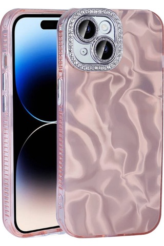 Apple Uyumlu iPhone 15 Kılıf Airbagli Parlak Taş Detay Tasarımlı Esila Kapak Pembe