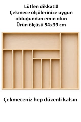 Ayfiwood 54x39 Cm Kaşıklık Çekmece İçi Düzenleyici Doğal Ahşap Mutfak Organizer Çatal Bıçak Ve Servis Gereçleri