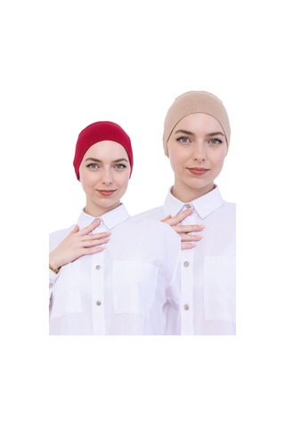 Kadın Tesettür Bone Bağcıklı Dikişsiz Penye 4 Parça Set Bordo, Kahverengi, Koyu Vizon, Açık Vizon