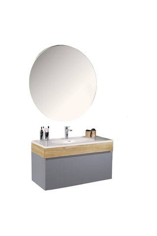 Kobos Harmony 100 Cm Banyo Dolabı Seti Light Grey + Meguro Gri