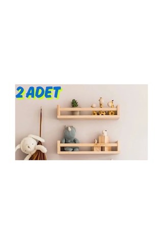 Ahşap Montessori Raf Bebek Çocuk Odası ''2 Adet'' Doğal Ahşap Doğal Ahşap