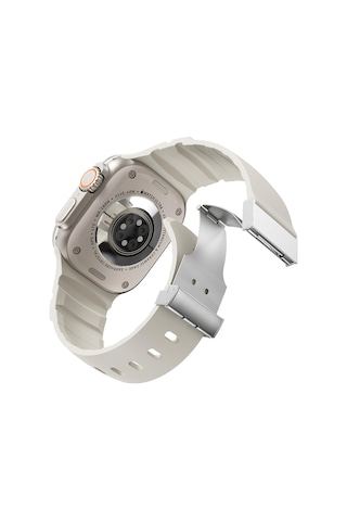 Apple Watch Seri 10-11 46mm Kordon 2/3/4/5/6/se/7/8/9 44-45-49mm Kd-145 Metal Tokalı Silikon Kordon