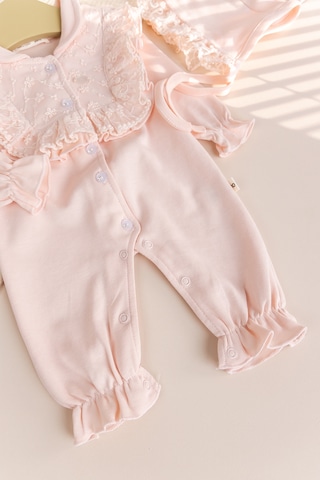 Babymod Güpürlü Şapkalı Bebe Yakalı 100% Pamuk Kız Bebek Tulum Somon