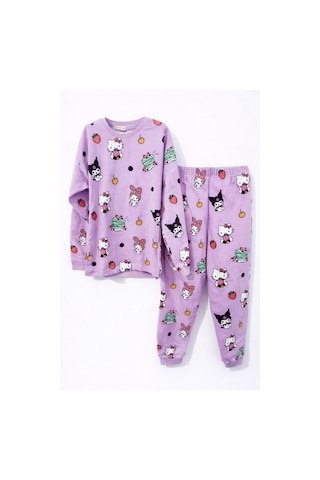Kuromi Hello Kitty Desenli Kız Çocuk Pijama Takımı Beyaz