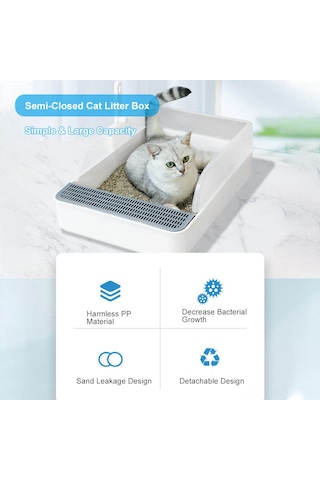 Maiyame Beyaz Tam/kısmi Kapalı Büyük Boy Kedi Kumu Kutusu - Kokusuz Kedi Tuvaleti Kedi Malzemeleri - S Yavru Kedi Boyutu